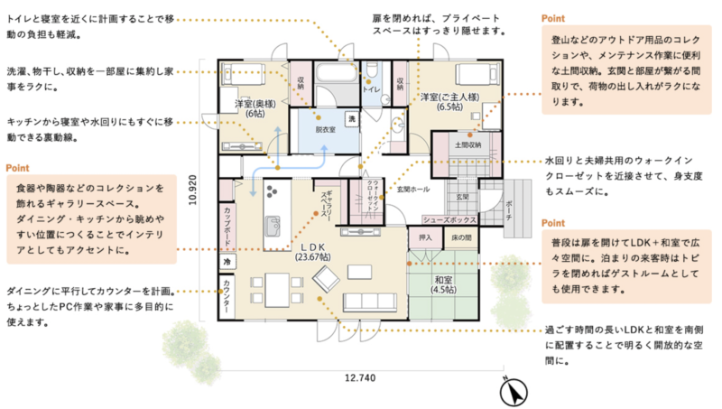 ご夫婦それぞれの趣味を楽しめる工夫が詰まった平屋ポイント解説